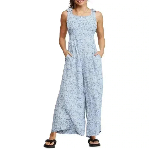 Free People Sugar Sands Wide Leg Jumpsuit BOHO Blue White Size XS Women's - Picture 7 of 15